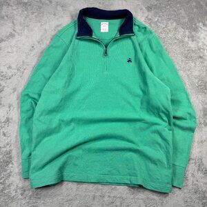 Brooks Brothers Mens L Quarter Zip Sweater Green Preppy Golf Travel Quiet Luxury